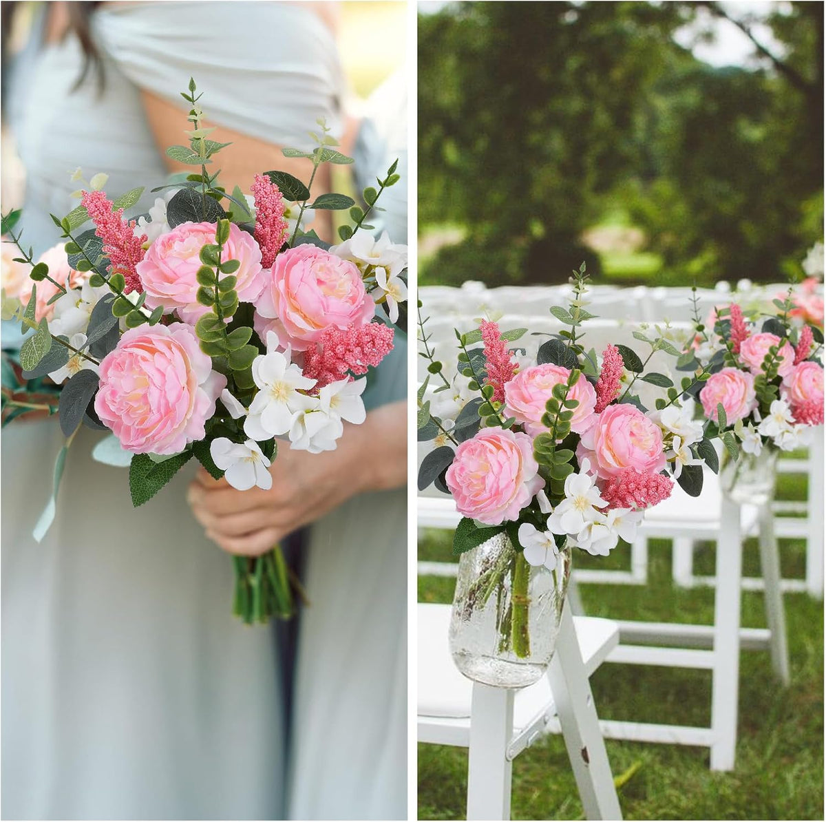 Pink Artificial Flower Bouquet Silk Peony Flowers for Wedding