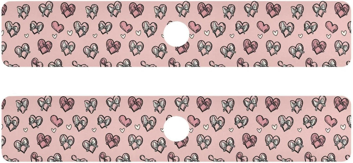 Light Pink Heart Bows Valentine Day Faucet Drying mat Silicone Kitchen Faucet Mat Sink Splash Guard Drip Catcher Dish Soap Sponge Holder for Guard Bathroom Farmhouse S