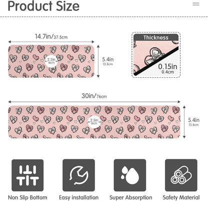 Light Pink Heart Bows Valentine Day Faucet Drying mat Silicone Kitchen Faucet Mat Sink Splash Guard Drip Catcher Dish Soap Sponge Holder for Guard Bathroom Farmhouse S