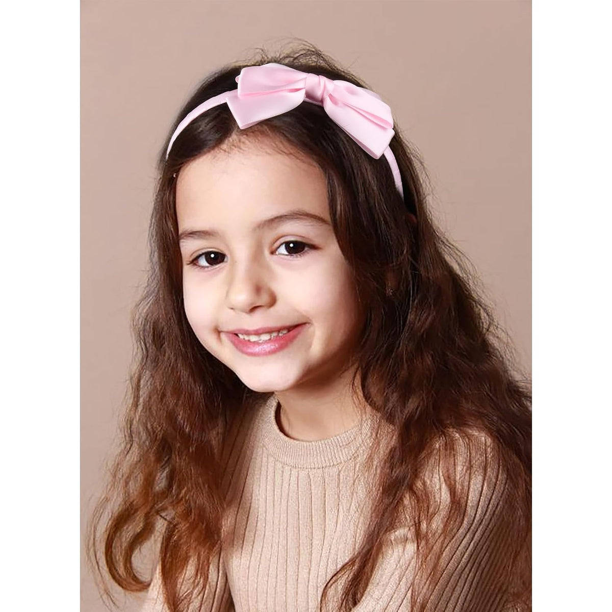 Light Pink Bow Headband & 2 Pcs Satin 4 Inch Hair Bows Set Uniform Hair Accessories Hair Band for Little Toddler School Girls -Light Pink