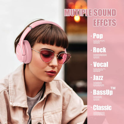 Bluetooth Headphones Over Ear Wireless HiFi Stereo Headsets 65H 6EQ