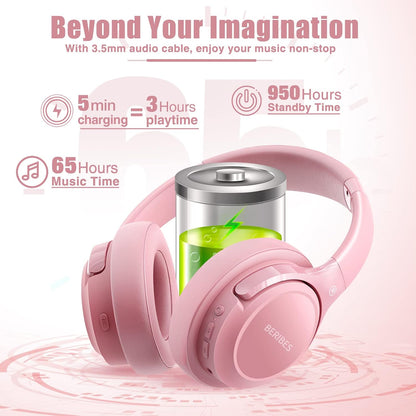 Bluetooth Headphones Over Ear Wireless HiFi Stereo Headsets 65H 6EQ