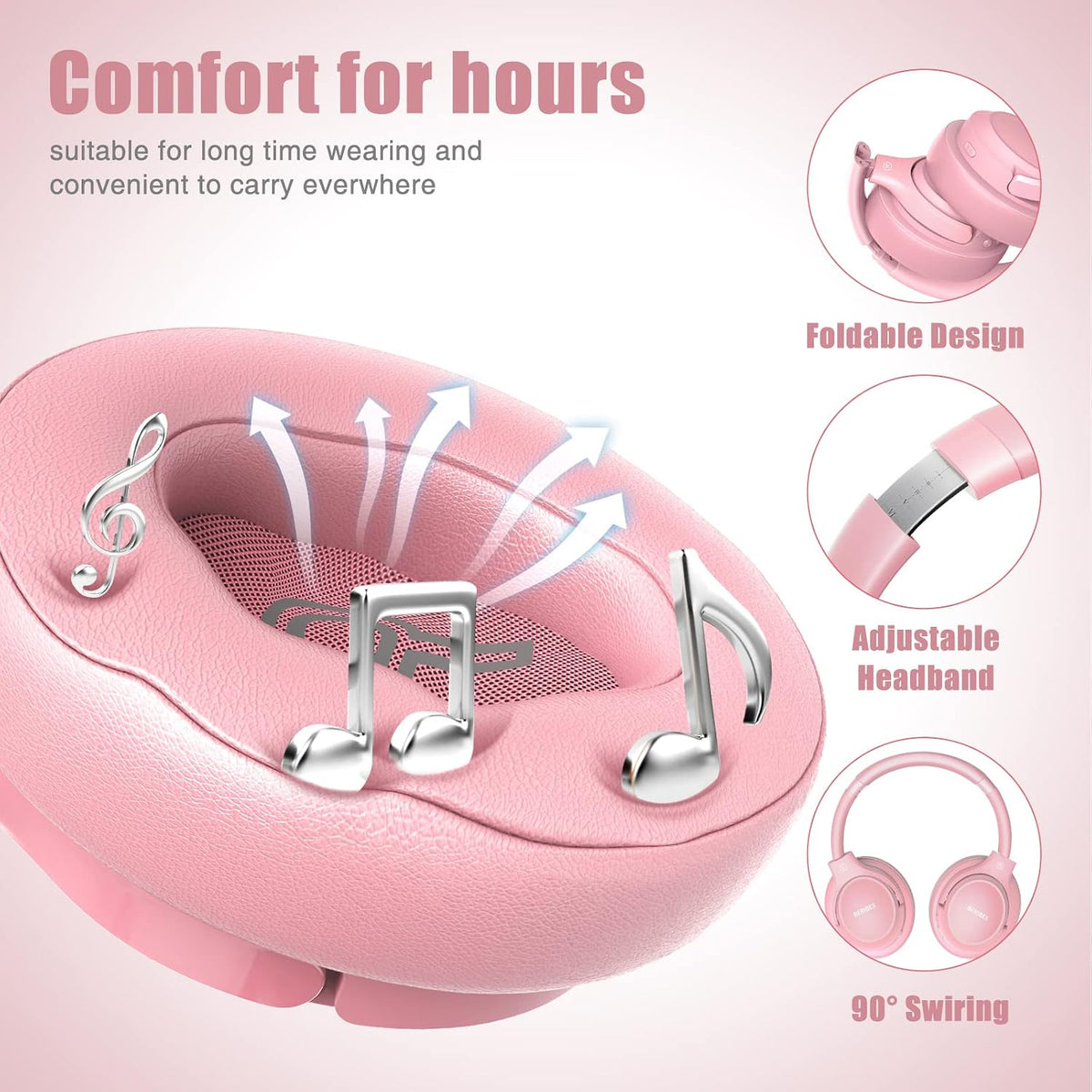 Bluetooth Headphones Over Ear Wireless HiFi Stereo Headsets 65H 6EQ