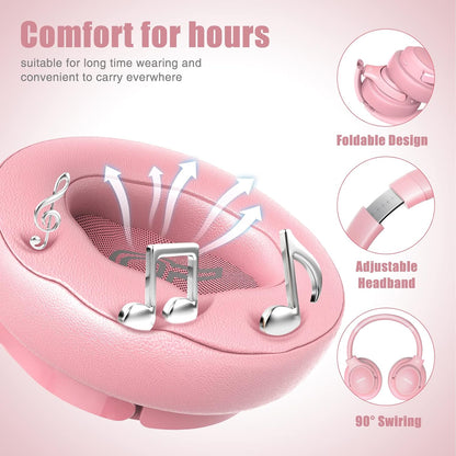 Bluetooth Headphones Over Ear Wireless HiFi Stereo Headsets 65H 6EQ