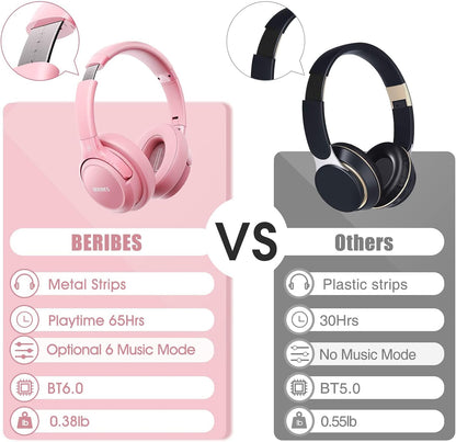 Bluetooth Headphones Over Ear Wireless HiFi Stereo Headsets 65H 6EQ