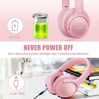 Bluetooth Headphones Over Ear Wireless HiFi Stereo Headsets 65H 6EQ