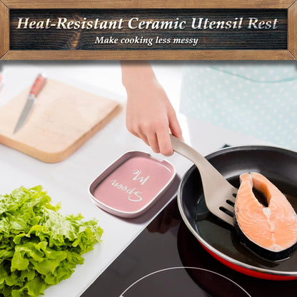 Ceramic Spoon Rest for Stove Top, Large Spoon Holder, Spoon Rest for Kitchen Counter, Heat-Resistant Cooking Utensil Rest, Pink Kitchen Decor and Accessories
