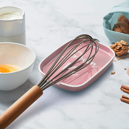 Ceramic Spoon Rest for Stove Top, Large Spoon Holder, Spoon Rest for Kitchen Counter, Heat-Resistant Cooking Utensil Rest, Pink Kitchen Decor and Accessories