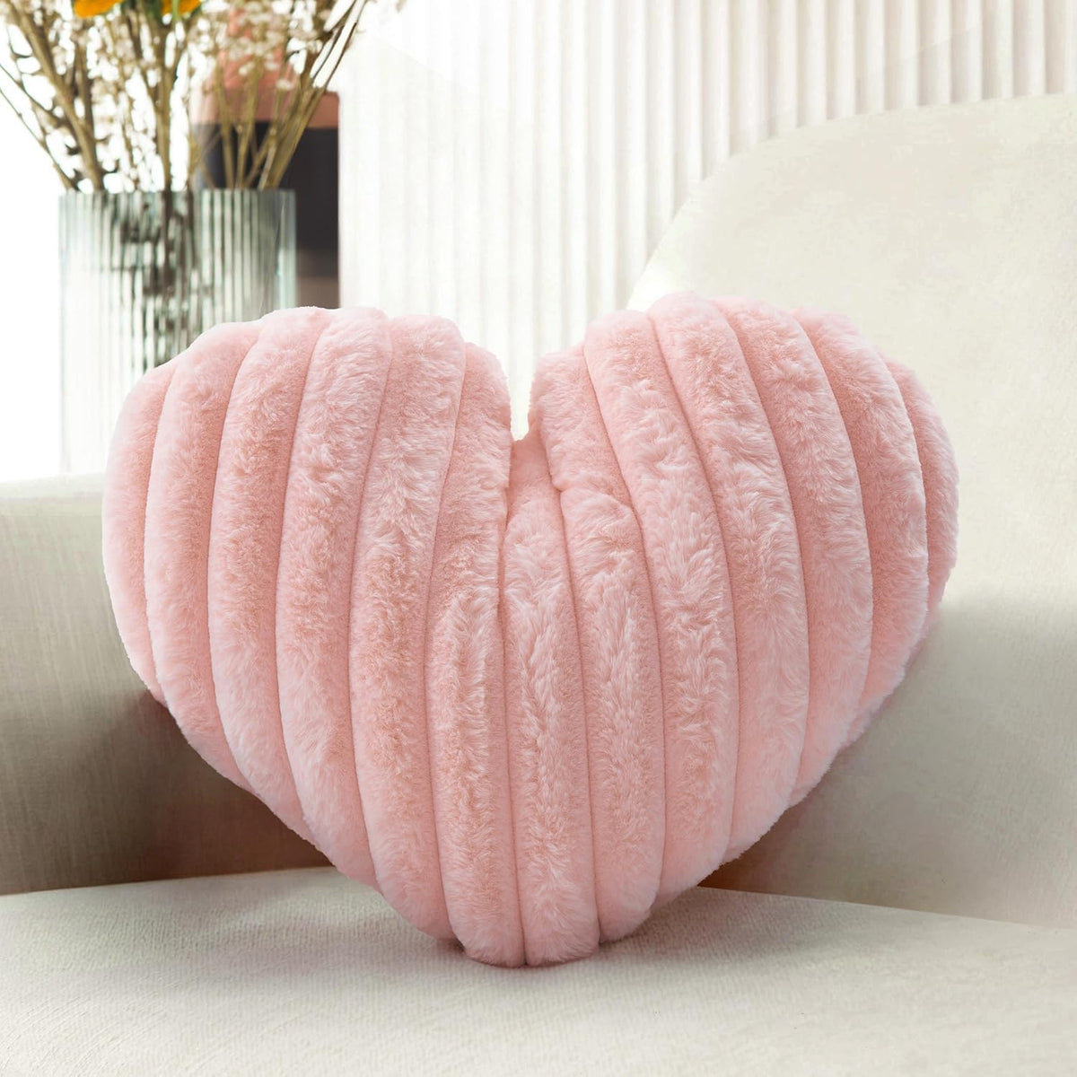 Pink Heart Pillow 12.9" Decorative Throw Pillows for Girls Bedroom Decor