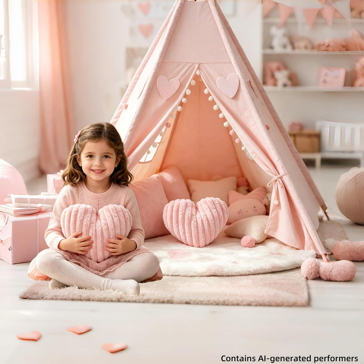 Pink Heart Pillow 12.9" Decorative Throw Pillows for Girls Bedroom Decor
