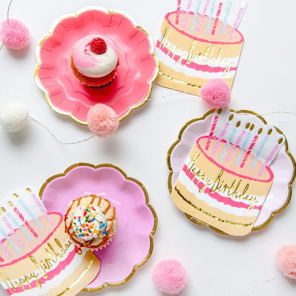Pack of 12 - Premium Happy Birthday Napkins - Cake Shaped Serviettes, Ideal for Kids and Adults - Gold Foil Wording, Rose