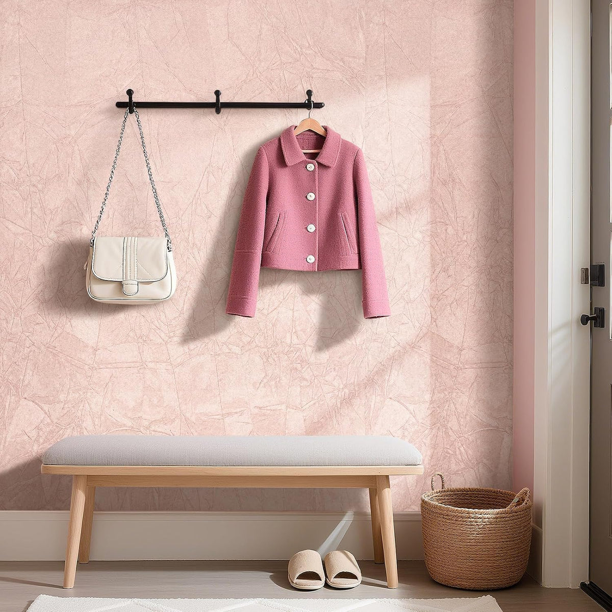 Pastel Pink Wallpaper Peel and Stick Velvet Wallpaper Pink Contact Paper Self Adhesive Flocking Liner Soft Felt Fabric Flock Velvet Sheets Drawer Liners for Dresser Jewelry Box 17.7"x80"