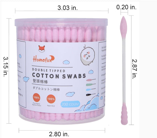Pink Cotton Swabs Spiral Pointed - 200 Count Organic Cotton Buds Double Side Tightly Wrapped Precision Cotton Tips Paper Stick Soft Gentle Lint-Free Cruelty-Free, Spiral & Pointy (Pink)