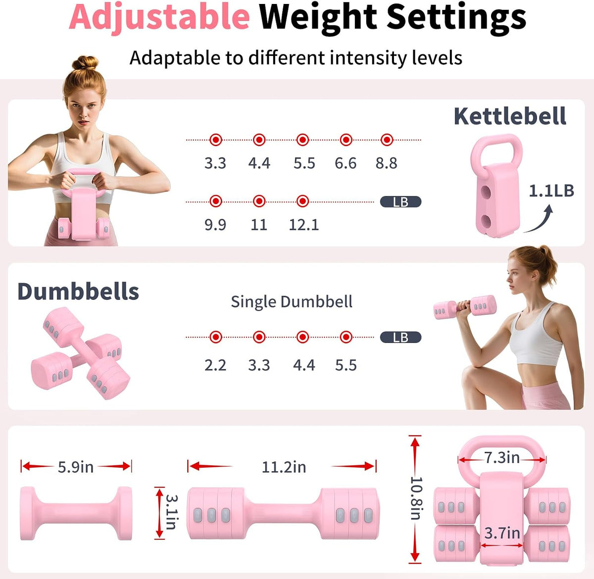 Adjustable Dumbbell Set, 2-in-1 Hand Weights with Kettlebell Form