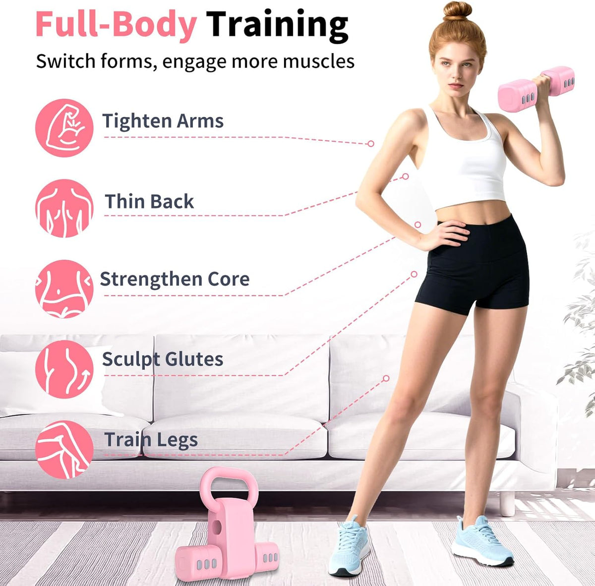 Adjustable Dumbbell Set, 2-in-1 Hand Weights with Kettlebell Form