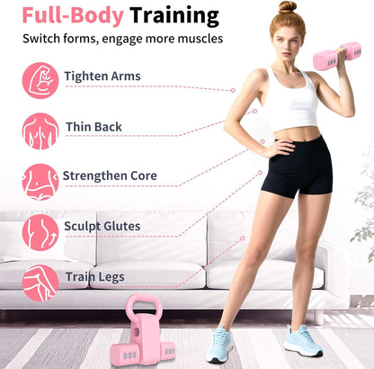 Adjustable Dumbbell Set, 2-in-1 Hand Weights with Kettlebell Form