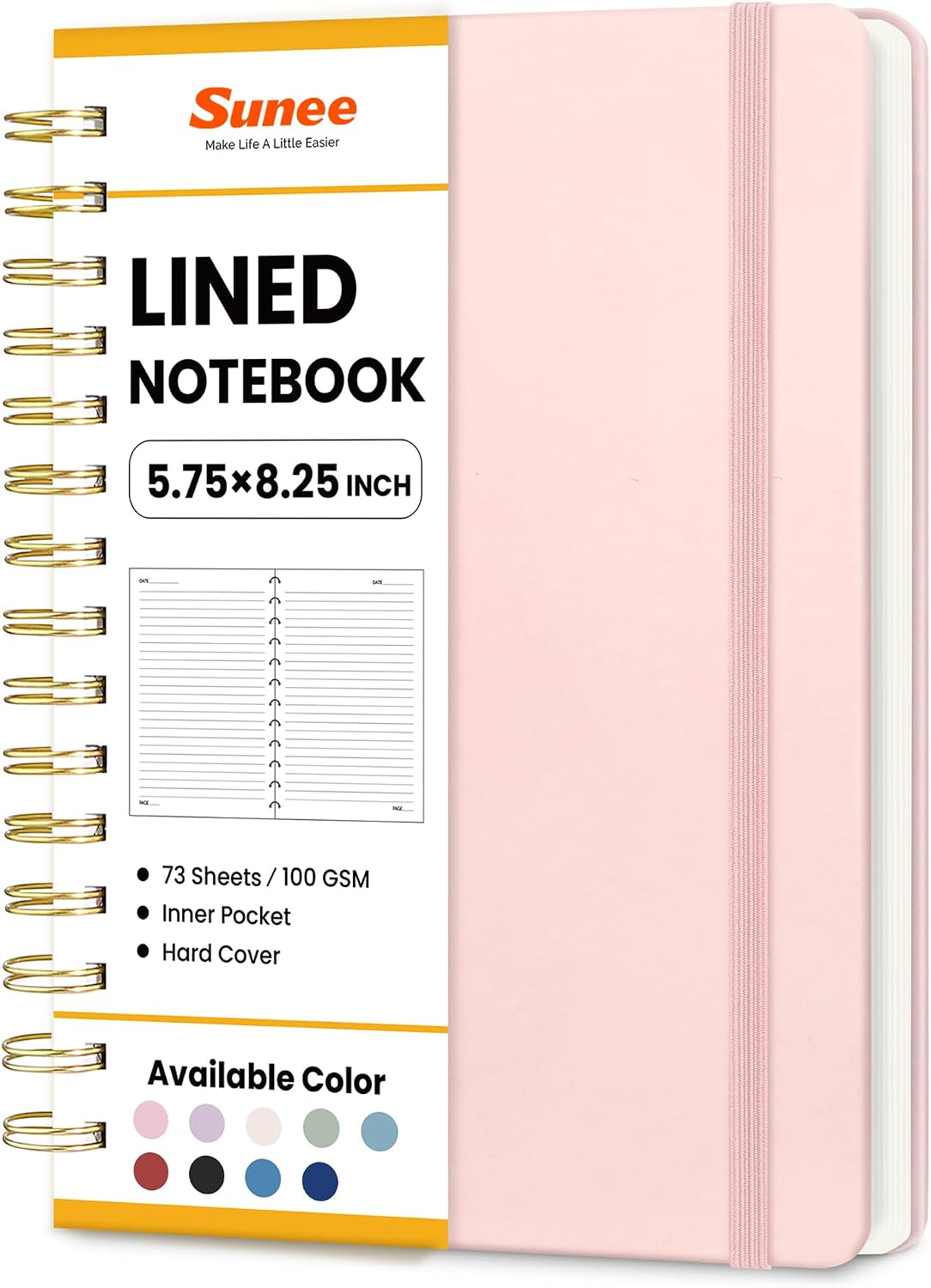 Lined Spiral Journal Notebook for Women, 146 Pages College Ruled Hardcover Journaling Notebook for Work, Note Taking and Office School Supplies, A5 - Pink