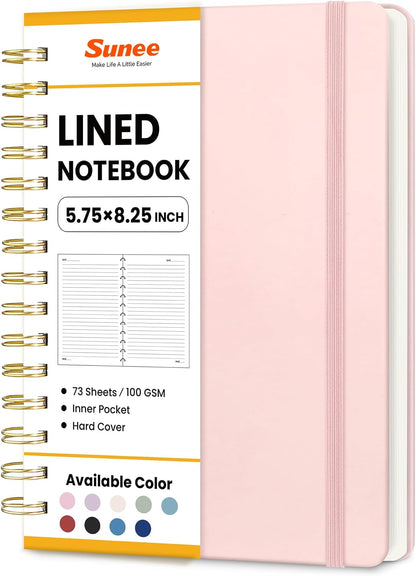 Lined Spiral Journal Notebook for Women, 146 Pages College Ruled Hardcover Journaling Notebook for Work, Note Taking and Office School Supplies, A5 - Pink