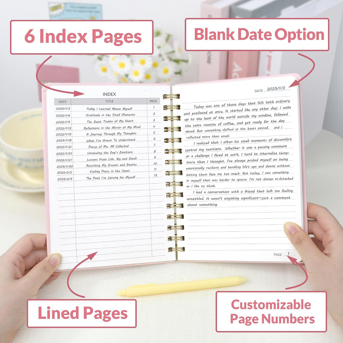 Lined Spiral Journal Notebook for Women, 146 Pages College Ruled Hardcover Journaling Notebook for Work, Note Taking and Office School Supplies, A5 - Pink
