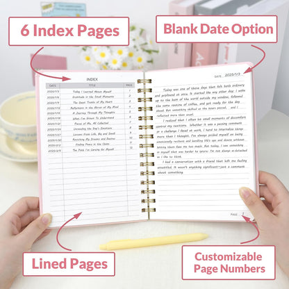 Lined Spiral Journal Notebook for Women, 146 Pages College Ruled Hardcover Journaling Notebook for Work, Note Taking and Office School Supplies, A5 - Pink
