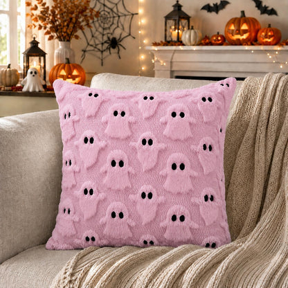 Halloween Decorations Pillow Covers 18x18 inch Set of 2 Pink Ghost Throw Pillow Cases Soft Plush Faux Fur Wool Decorative Cushion Case for Sofa Couch Bed Chair Living Room Home Decor