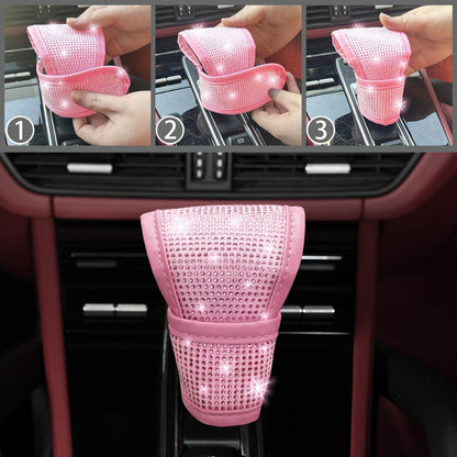 8 pcs Pink Bling Car Accessories Set for Women, Steering Wheel Cover, Sparkly Seat Belt Covers, Bling Gear Shift Cover, Universal Fit Most Cars (All Pink Diamond)