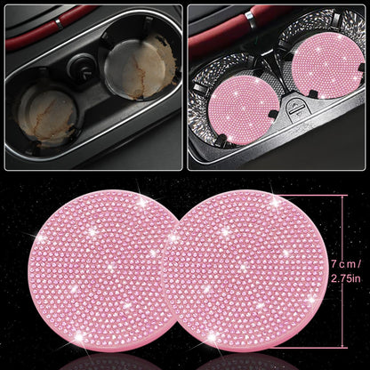 8 pcs Pink Bling Car Accessories Set for Women, Steering Wheel Cover, Sparkly Seat Belt Covers, Bling Gear Shift Cover, Universal Fit Most Cars (All Pink Diamond)