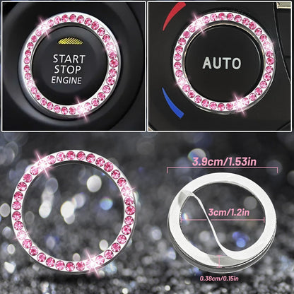 8 pcs Pink Bling Car Accessories Set for Women, Steering Wheel Cover, Sparkly Seat Belt Covers, Bling Gear Shift Cover, Universal Fit Most Cars (All Pink Diamond)