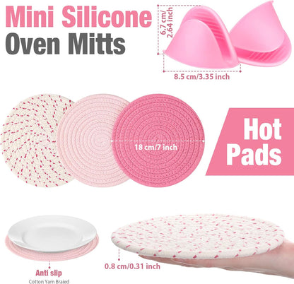 7 Pcs Pink Kitchen Accessories Oven Mitts and Pot Holders, Pink