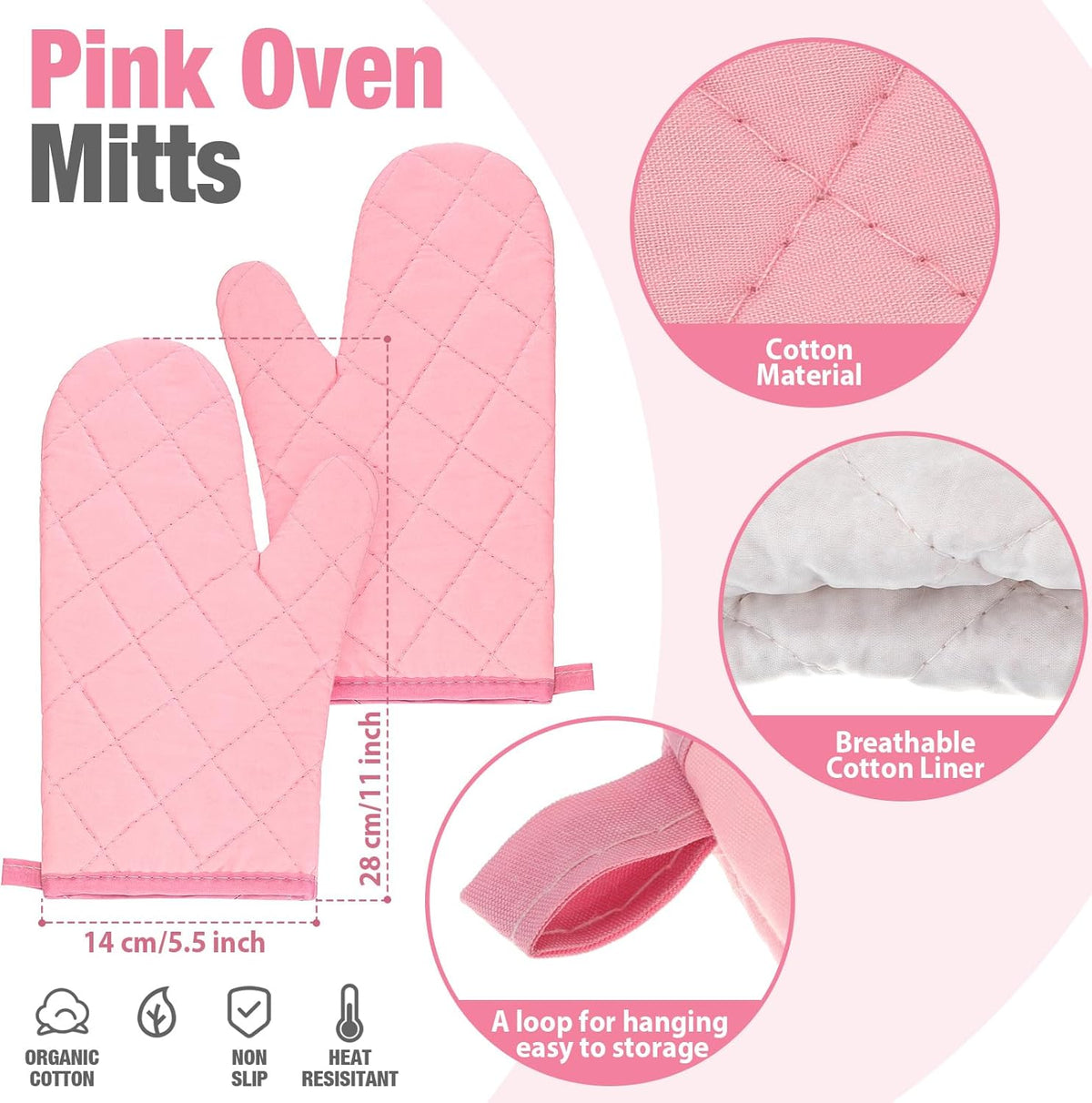 7 Pcs Pink Kitchen Accessories Oven Mitts and Pot Holders, Pink