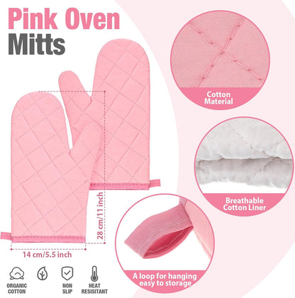7 Pcs Pink Kitchen Accessories Oven Mitts and Pot Holders, Pink