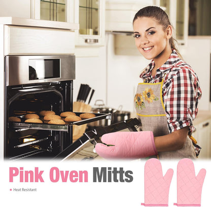 7 Pcs Pink Kitchen Accessories Oven Mitts and Pot Holders, Pink