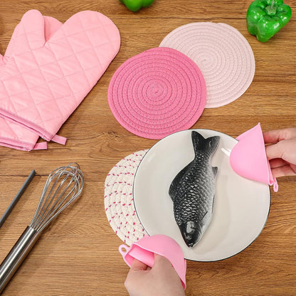 7 Pcs Pink Kitchen Accessories Oven Mitts and Pot Holders, Pink