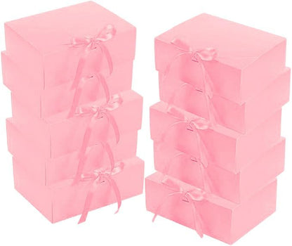 10 Pack Gift Boxes with Ribbon 10x7.5x3.5 Inch - Cardstock Wedding Favor Boxes for Bridesmaid Proposals, Birthday & Holiday Gift Packaging (Pink)