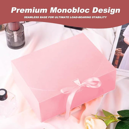 10 Pack Gift Boxes with Ribbon 10x7.5x3.5 Inch - Cardstock Wedding Favor Boxes for Bridesmaid Proposals, Birthday & Holiday Gift Packaging (Pink)