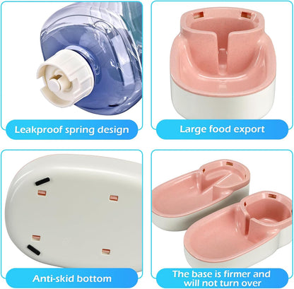 Automatic Dog Cat Feeder and Water Dispenser Gravity Food Feeder and Waterer Set with Pet Food Bowl for Small Medium Dog Puppy Kitten, Large Capacity 1 Gallon x 2(Pink)