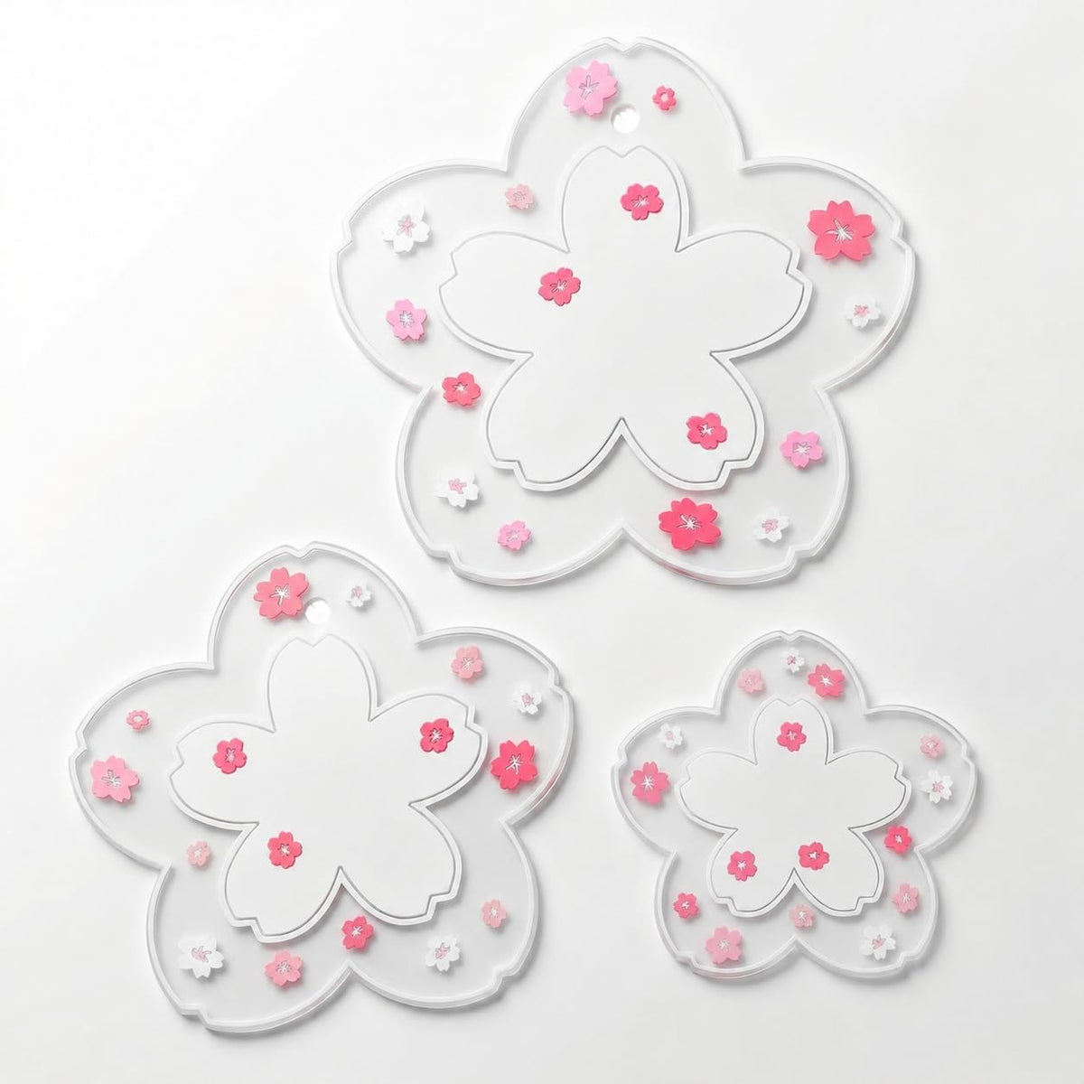 Kawaii Desk Decor for Women & Girls – Cherry Blossom 3D PVC Coaster & Placemat Set, Cute Pink Desk Accessories for Office, Study Desk, Tea Time, Anime & Sakura Lovers, 3-Piece Set