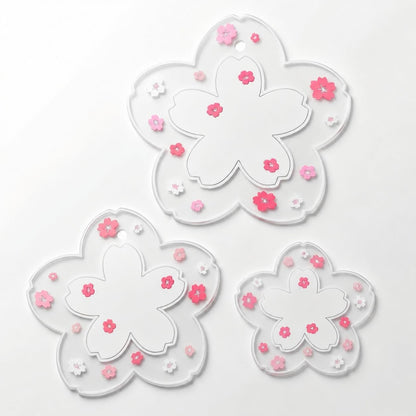 Kawaii Desk Decor for Women & Girls – Cherry Blossom 3D PVC Coaster & Placemat Set, Cute Pink Desk Accessories for Office, Study Desk, Tea Time, Anime & Sakura Lovers, 3-Piece Set