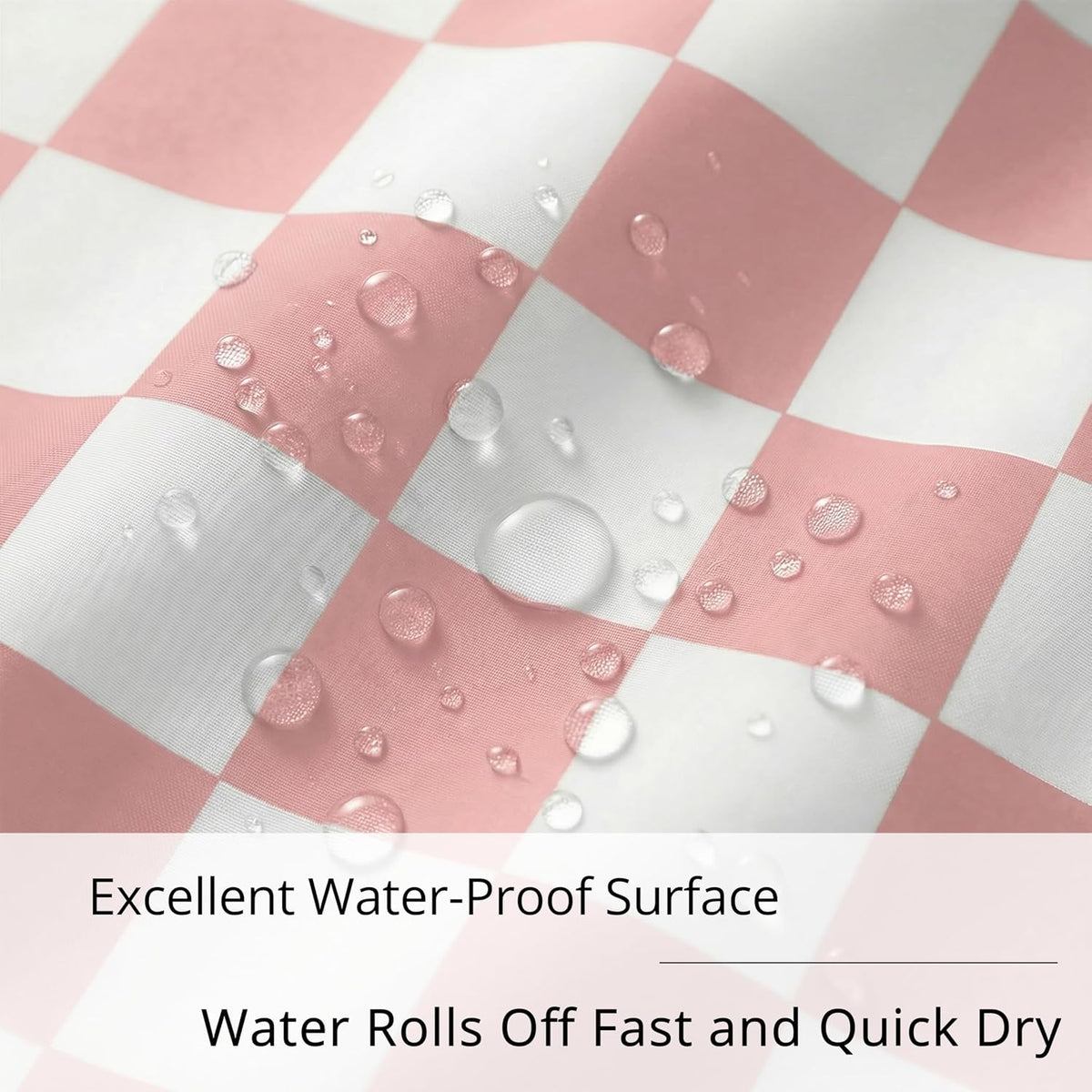 Pink and White Checkered Shower Curtain, Water Proof, Quick Dry, 12 Metal Roller Ball Hooks Included, Machine Washable, Modern Bathroom Decor (Pink and White, W72×L72)