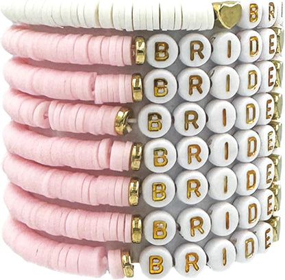 Bachelorette Party Favors, Wedding Gifts, 6.7 inch Bride Tribe Bead Bracelet Preppy Bracelet Stretch for Adults Women Bridal Shower Decorations Boho Disc Party Beach Supplies