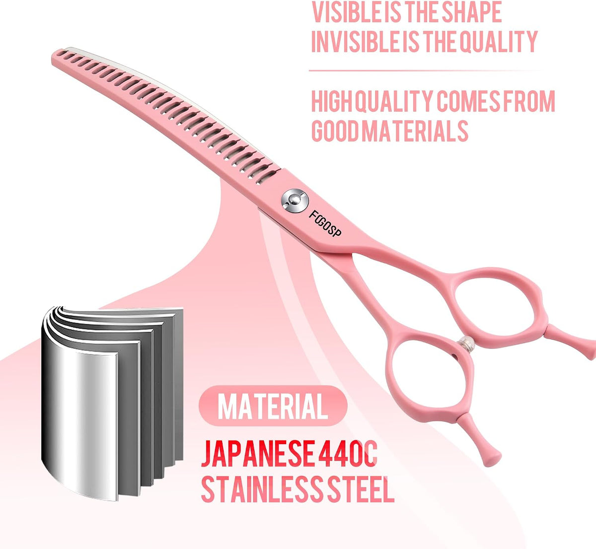 Curved Chunkers Dog Grooming Scissors 7" Macarone Series Professional Pet Grooming Shears for Dogs Pets Japan 440C Stainless Steel Sharp & Durable(Pink, 27Teeth Curved Thinners)