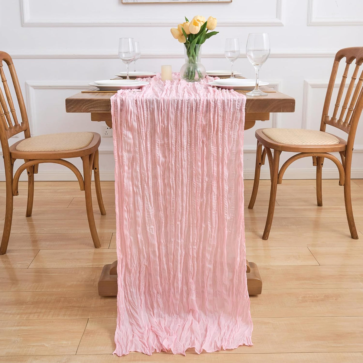 Blush Pink Cheesecloth Table Runner Fall Sheer Wedding Decor 10FT