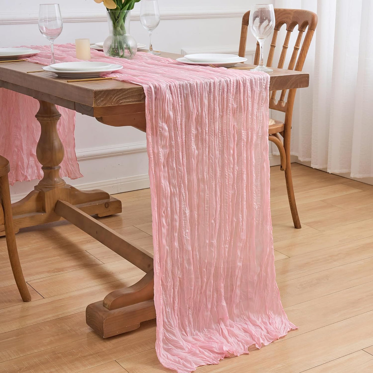 Blush Pink Cheesecloth Table Runner Fall Sheer Wedding Decor 10FT