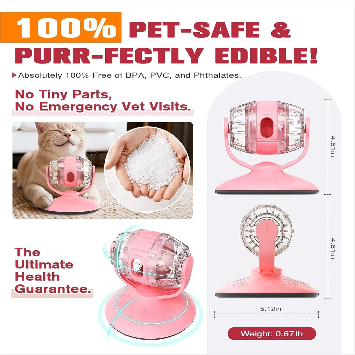 Cat Slow Feeder Toy, Interactive Cat Toy, cat treat dispenser toy(Pink)