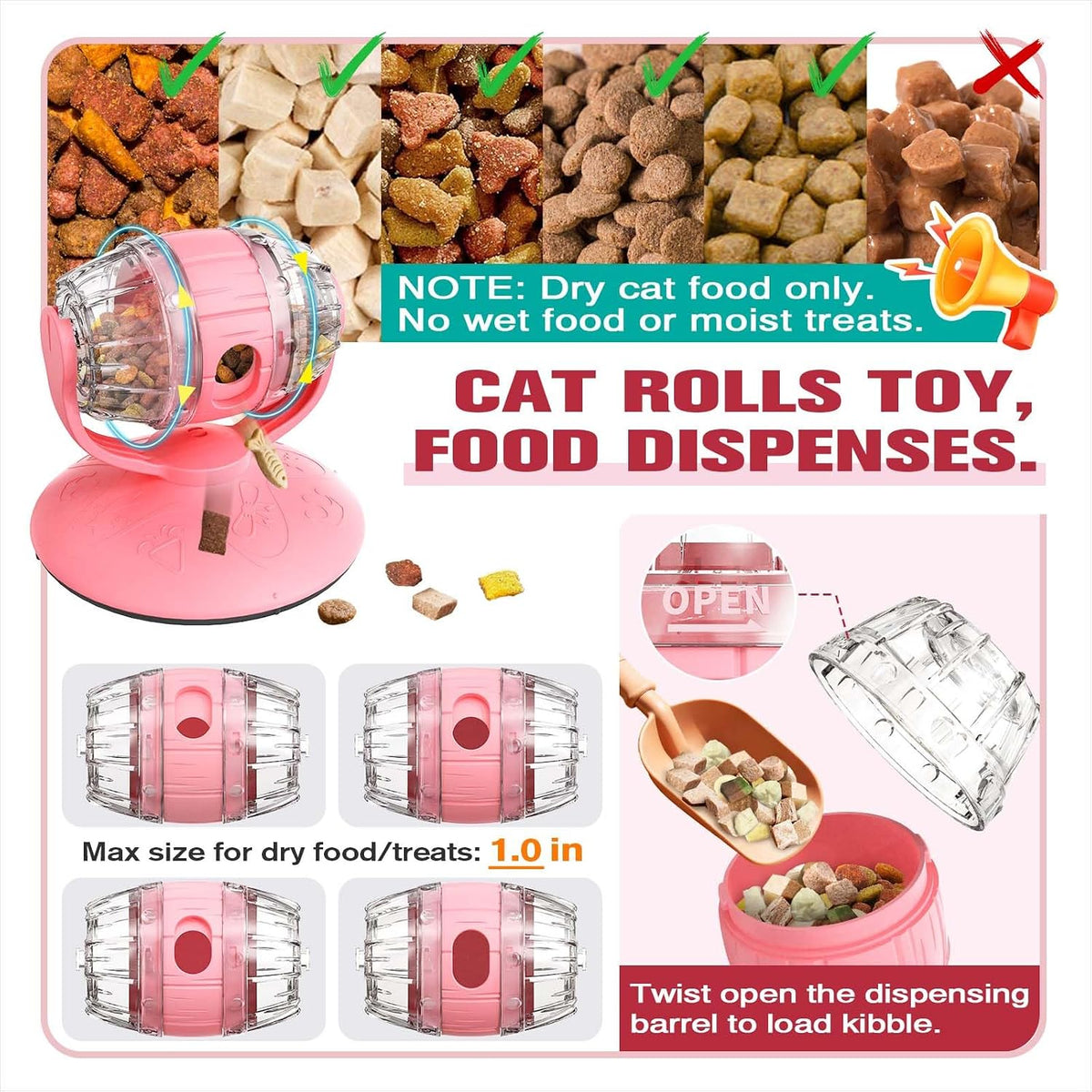 Cat Slow Feeder Toy, Interactive Cat Toy, cat treat dispenser toy(Pink)