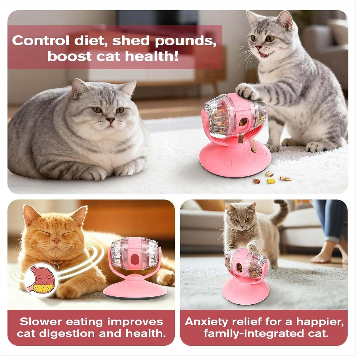 Cat Slow Feeder Toy, Interactive Cat Toy, cat treat dispenser toy(Pink)