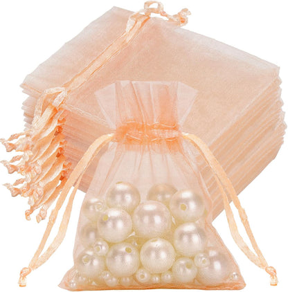 50Pcs Peach Organza Bags-2.7x3.5 In Jewelry Drawstring Mesh Pouch