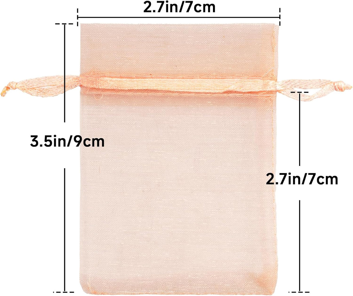 50Pcs Peach Organza Bags-2.7x3.5 In Jewelry Drawstring Mesh Pouch