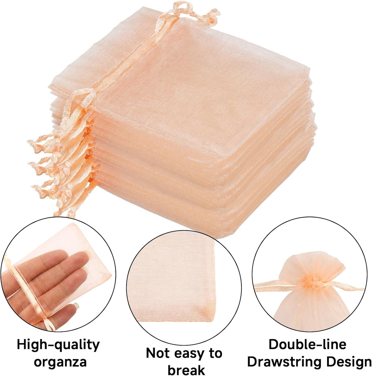 50Pcs Peach Organza Bags-2.7x3.5 In Jewelry Drawstring Mesh Pouch