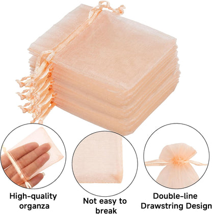 50Pcs Peach Organza Bags-2.7x3.5 In Jewelry Drawstring Mesh Pouch